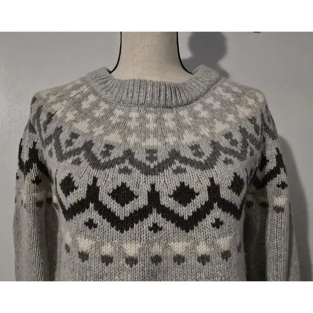 WOMEN'S J.CREW WOOL BLEND FAIR ISLE NORDIC SWEATER PULLOVER SZ SMALL